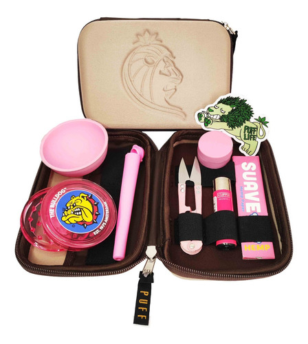 Case Puff Kit Tabacaria Rosa Completo Com 8 Itens Rosas