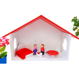  Casa Muñecas Pequeña + 3 Peg Dolls Pintados + Muebles Baum