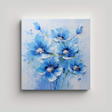 60x60cm Cuadro Paisaje Azul Con Flores - Decocuadros Flores