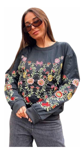 Buzo Bordado Dama Sweater Importado Flores Mujer Boho Chic
