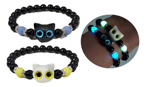 Duo Pulseras Luminosas Gatos Brilla En La Oscuridad B112