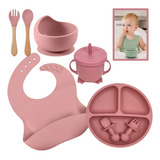 Kit Refeição Bebê Prato Babador Copo Talher Silicone Ventosa