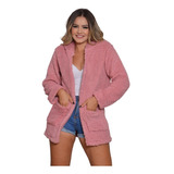 Casaco Pelinhos Teddy Com Capuz Kimono Sobretudo Feminino