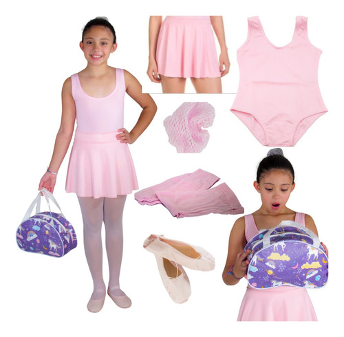 Kit Roupa De Ballet Bale Com Bolsa Infantil Bailarina