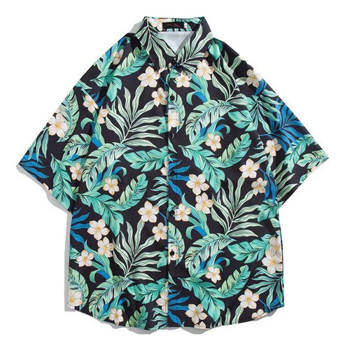 Camisa Hawaiana De Manga Corta Con Estampado Con Botones