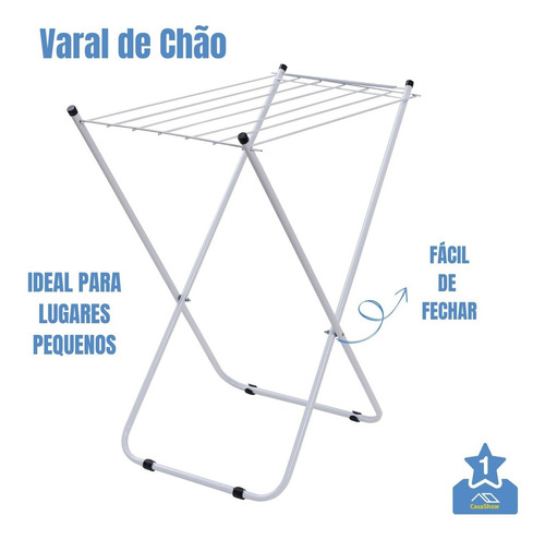 Varal Roupas De Chão Sem Abas Portatil Pequeno Slim 