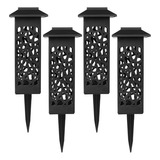 Set De 4 Focos Led Solar Luz Calida Farol Estaca Jardin