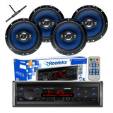 Kit 4 Falante 6 Pol + Radio Carro Mp3 Usb Bluetooth + Antena