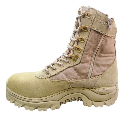 Bota Tenis Táctica Tipo Militar Beige Cosida Y Vulcanizada 