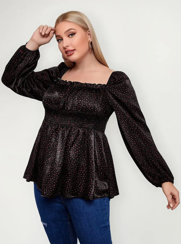 Blusa Fruncido Lunares Tallas Grandes Para Mujer