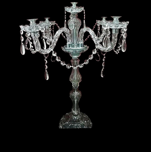 Candelabro Vidrio 4 Brazos 5 Portavelas Caireles De Cristal