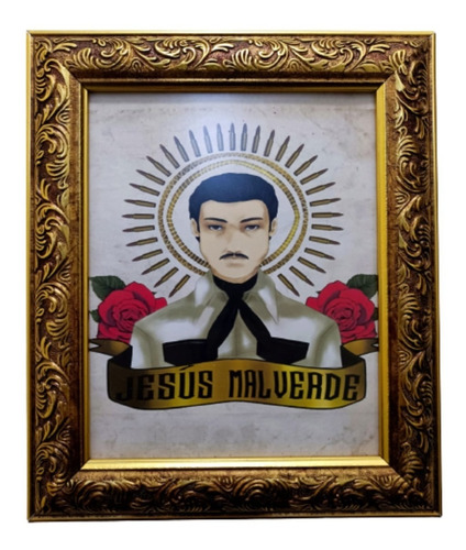 Jesus Malverde Enmarcado 30 X 25 Cms 