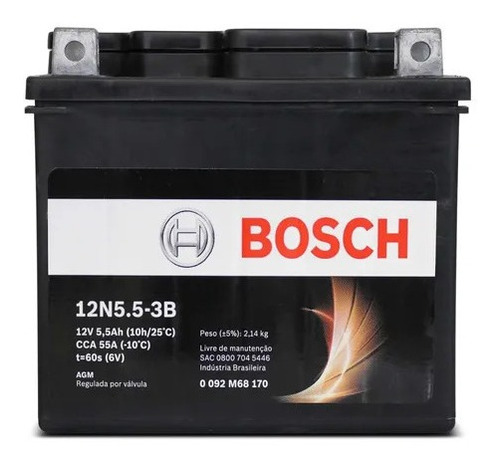 Bateria De Moto Ybr 125 12v 5.5ah Bosch 12n5.5-3b Bosch