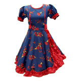 Vestido Huasa Niña Chinita Copihue  Azul Fiestas Patrias 