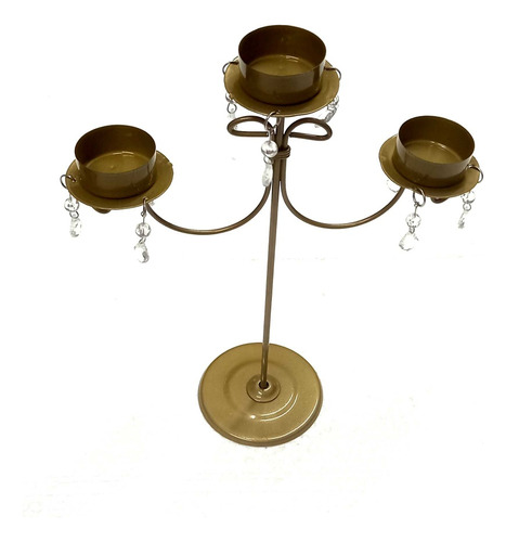 Candelabro Dorado X 12 Unidades - 27 Cm De Alto Con 3 Brazos