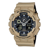 Reloj De Pulsera Casio G-shock Ga100 De Cuerpo Color Beige, Analógico-digital, Para Hombre, Fondo Negro, Con Correa De Resina Color Beige Y Negro, Agujas Color Blanco, Dial Gris Y Amarillo, Subesferas