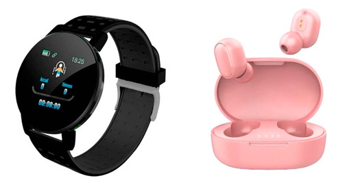 Reloj Smartwatch 119 Negro + Auriculares Inalámbricos Rosa