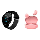 Reloj Smartwatch 119 Negro + Auriculares Inalámbricos Rosa