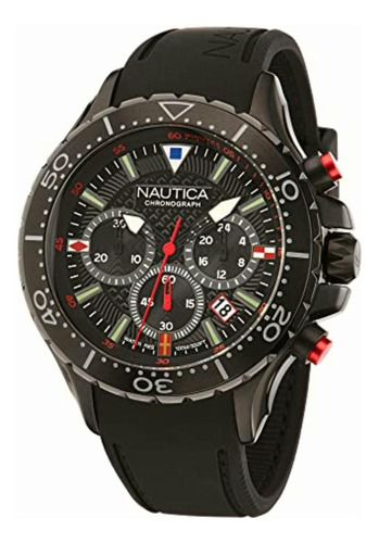 Nautica Men's Nst Chrono Black Silicone Strap Watch (model:
