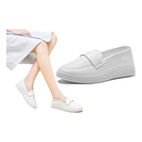 Zapato Cómodo Piel Blanco Calzado Enfermera Clínico Mujer