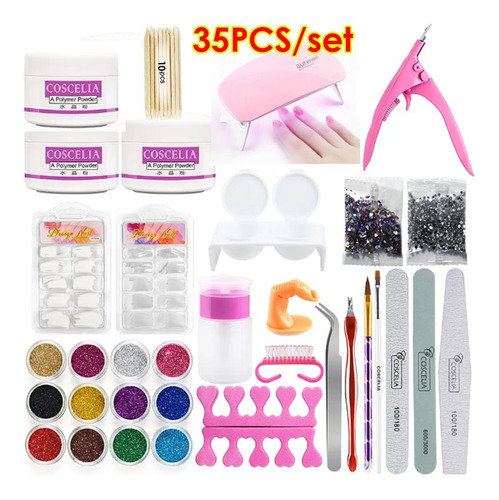 Kit De Manicura De Uñas Acrílico De Belleza, 35 Unidades