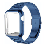 Malla Metalica Azul Y Funda P/apple Watch S 6-5-4 44mm