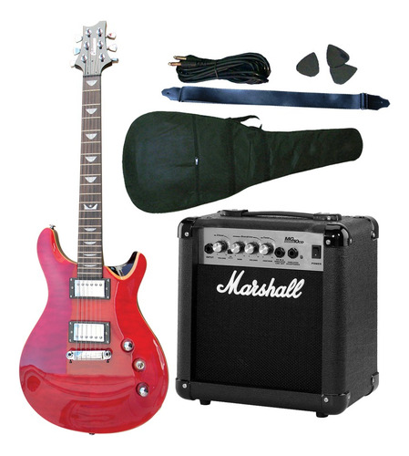 Guitarra Crimson Seg265 + Ampli Marshall Mg10 + Acc Prm Color Rojo