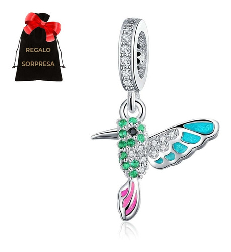 Regalo Charm Compatible Colibrí Amor Corazón 925 Swarovski E