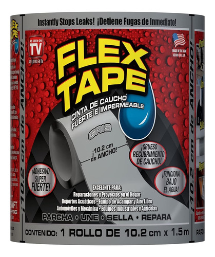 Cinta Gris De Caucho Fuerte E Impermeable Flex Tape 10x1 Cm