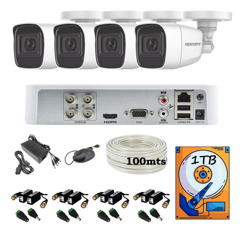 Kit 4 1080p Epcom Audio Metal 100mts Utp 1tb