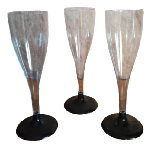 Copa Champagne Plastica Descartable Cristal Pie Negro X50u 