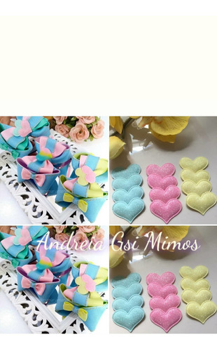 30 Unidades Coração Tecido Gliter Candy Color  Laços Tiaras
