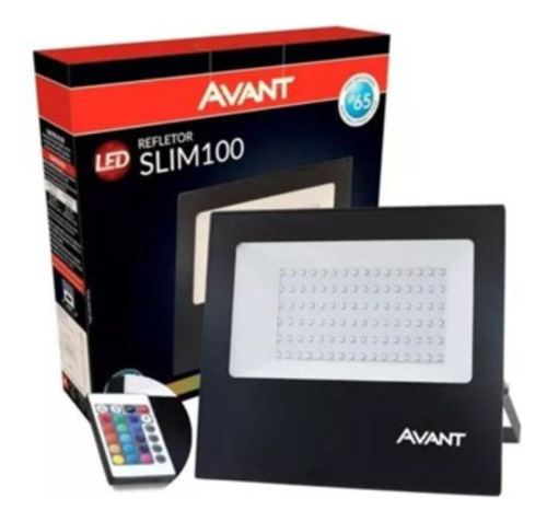 Refletor Slim Led 100w Rgb Avant Preto Bivolt 