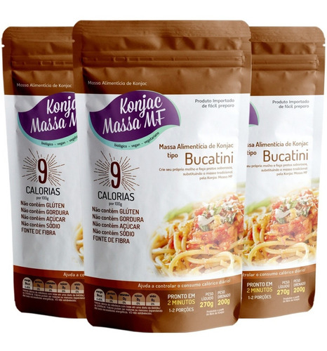 Bucatini Konjac Massa Shirataki Sem Gluten Vegano 3 X 270g