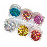 Kit Com 6 Cores Glitter Flocado Nail Designer Colorido Unhas