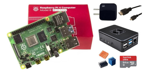 Kit Raspberry Pi 4 B 2gb Fuente Gabinete Abs Hdmi + Mem 64gb