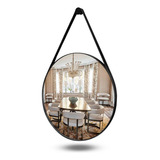 Espelho Redondo Decorativo Adnet Suspenso 50cm + Suporte Moldura Preto