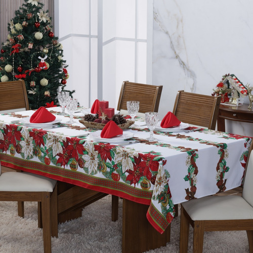 Toalha De Natal P/ Mesa 10 Lugares 1,4x3m Flor Black Friday