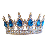 Hermosa Corona Azul Turquesa Cristal Dorado Princes Reina Xv