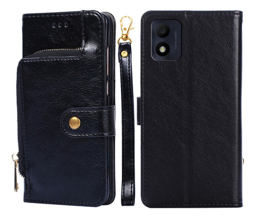 Funda De Piel Negra Con Cremallera Para Alcatel 1b 2022