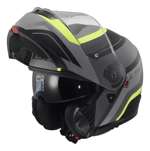 Jm Casco Rebatible Ls2 Strobe 2 Negro Amarillo Mate Kpa