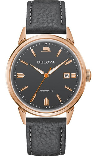 Reloj Bulova Automatic Sinatra Summer Wind 97b206, Color De La Correa: Gris, Color Del Bisel, Oro Rosa, Color De Fondo: Gris