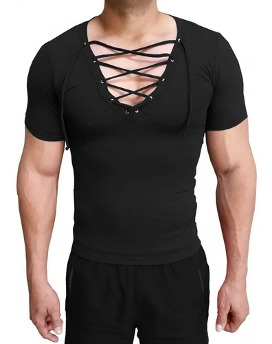 Camiseta Masculina Gola V Funda Com Cordão | MercadoLivre