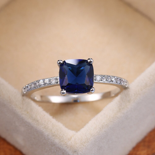 Anillos Cuadrados De Piedra Azul Para Mujer