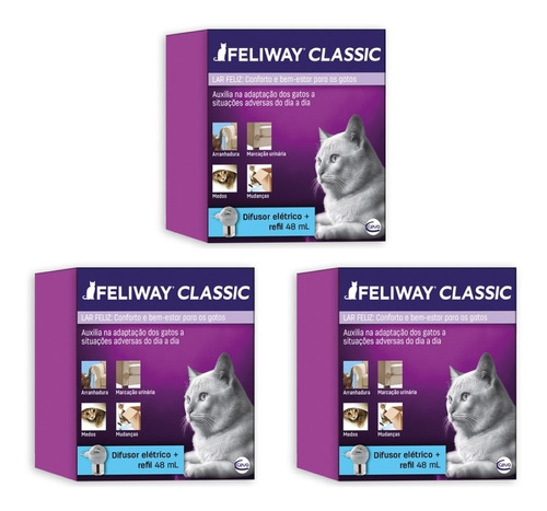 3 Un. Feliway Classic Completo Com Difusor Gatos 48ml - Ceva