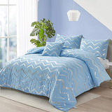 Juego De Comforter Azul/plateado Queen, Juego De Ropa D...