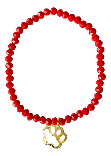 Pulsera Huella Perro Cristal Rojo Enchapado Oro 18k