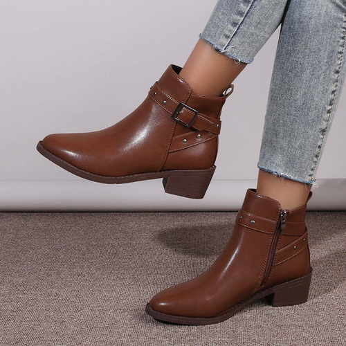 Botas Cortas De Cuero Para Mujer, Modernas, Puntiagudas, Gru