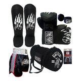 Kit Muay Thai Luva+bandagem+bucal+caneleira+short+bolsa 