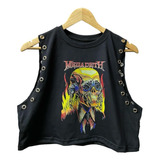 Camiseta Crop Top, Corta Estampado Megadeth